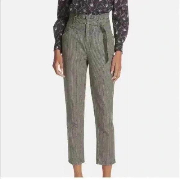Rebecca Taylor Pants - Rebecca Taylor La Vie Black Railroad Stripe Ultra High Rise Crop Jeans Size 26